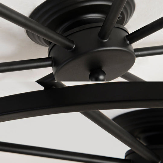 Traditional Metal Semi Flush Ceiling Light with 8 Black Wheel-Shaped Lights - Perfect for Living Room