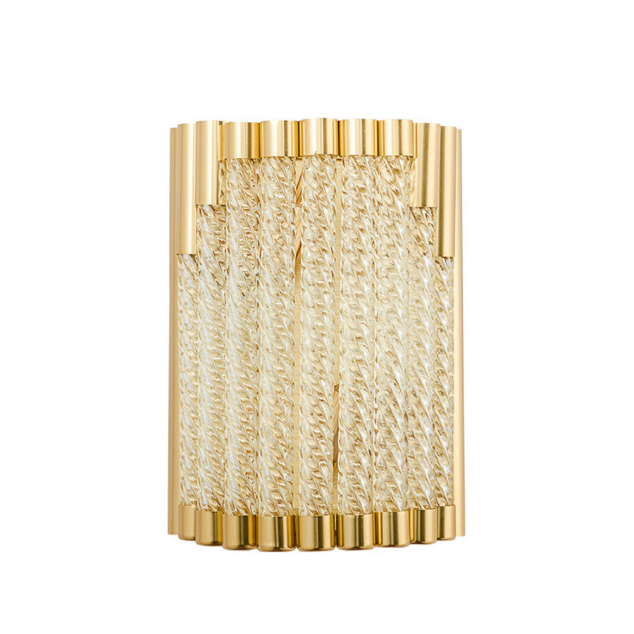 Golden Tube Wall Sconce With Crystal Shade - Retro 2-Light Fixture