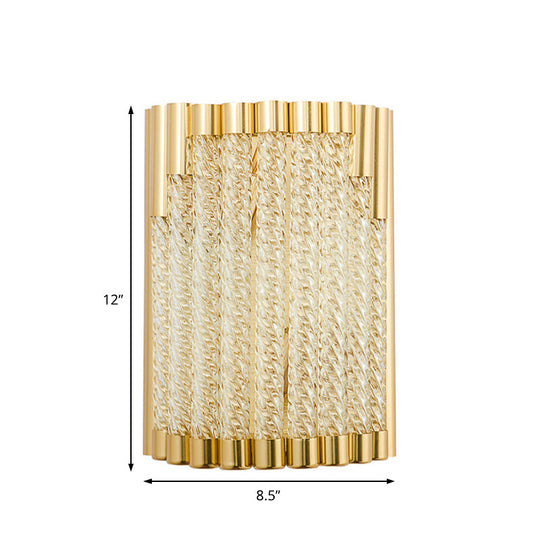 Golden Tube Wall Sconce With Crystal Shade - Retro 2-Light Fixture