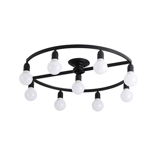 Classic Metal Semi-Flush Mount Ceiling Light with 7/9 Black Bare Bulbs for Living Room