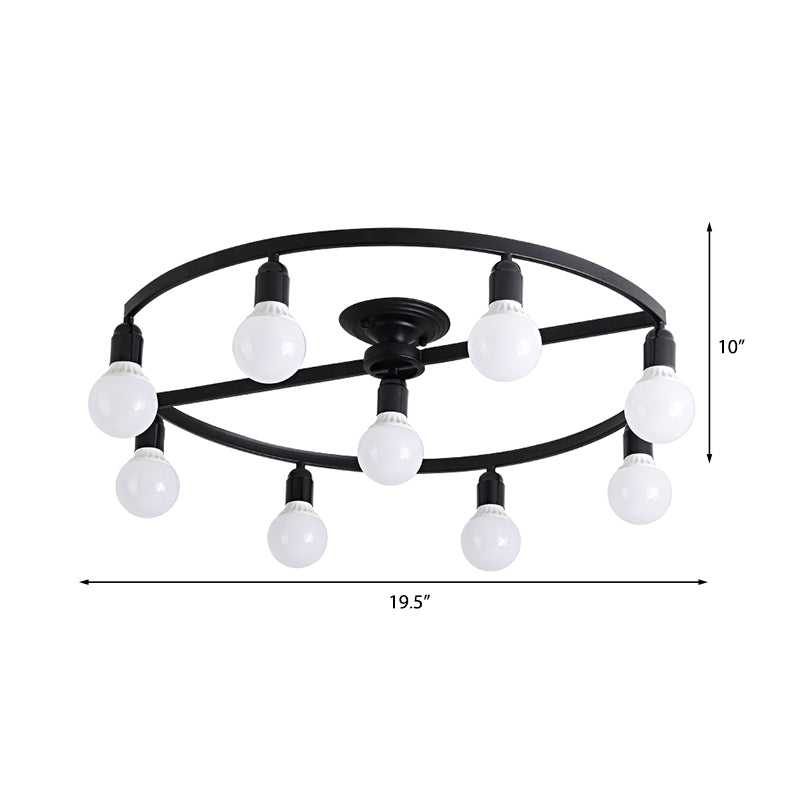 Classic Metal Semi-Flush Mount Ceiling Light with 7/9 Black Bare Bulbs for Living Room