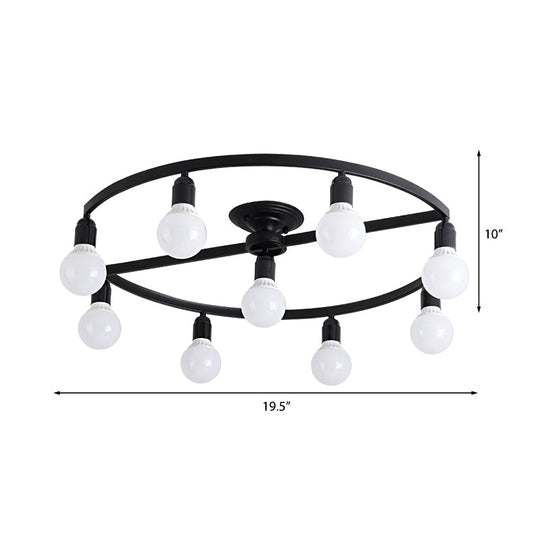 Classic Metal Semi-Flush Mount Ceiling Light With 7/9 Black Bare Bulbs For Living Room