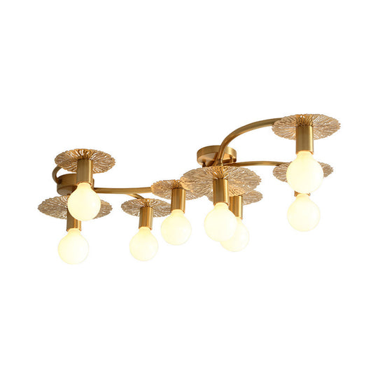 Traditional Brass Metal Semi Flush Ceiling Mount with 6/8 Lights for Living Room