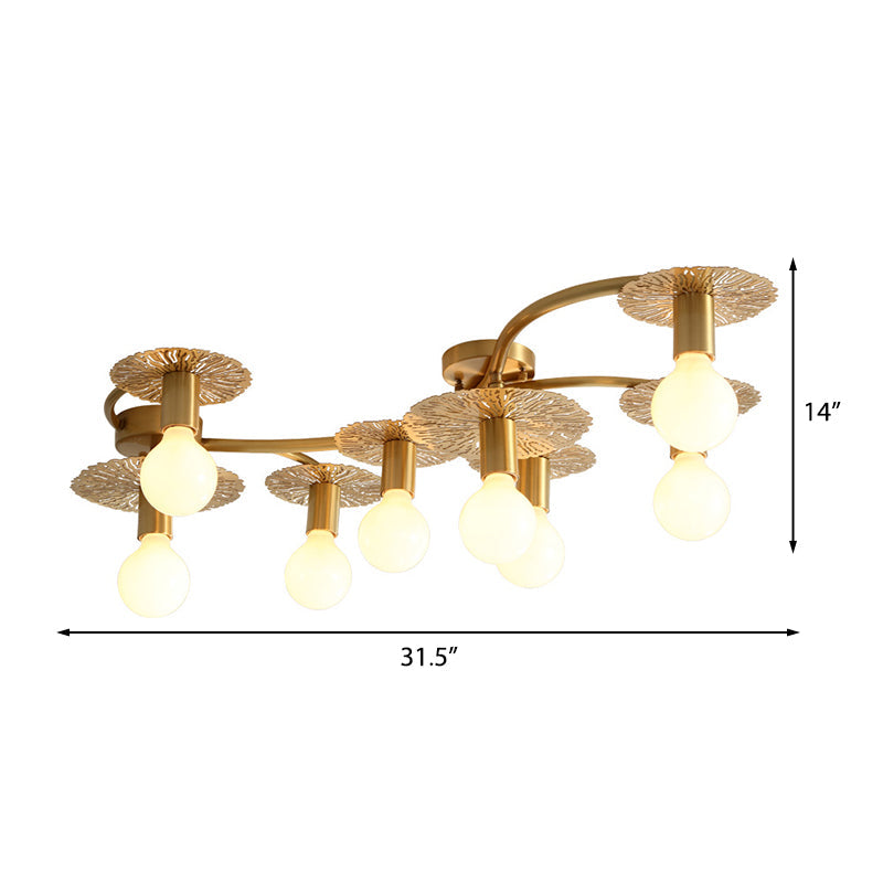 Traditional Brass Metal Semi Flush Ceiling Mount with 6/8 Lights for Living Room