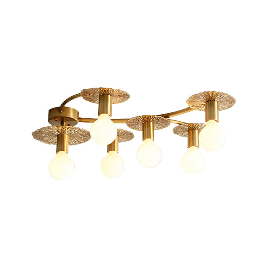 Traditional Brass Metal Semi Flush Ceiling Mount with 6/8 Lights for Living Room