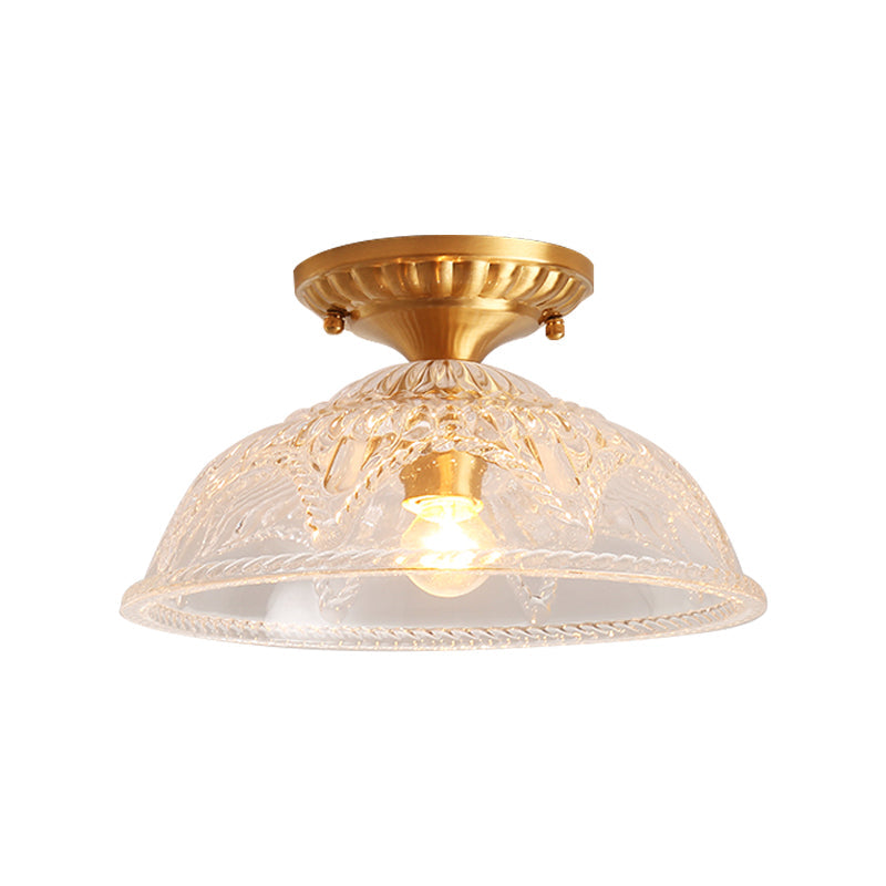 Classic Dome Crystal Semi Flush Mount Light in Brass for Living Room - 1 Light Ceiling Lighting