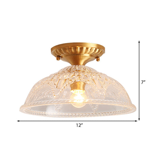 Classic Dome Crystal Semi Flush Mount Light in Brass for Living Room - 1 Light Ceiling Lighting