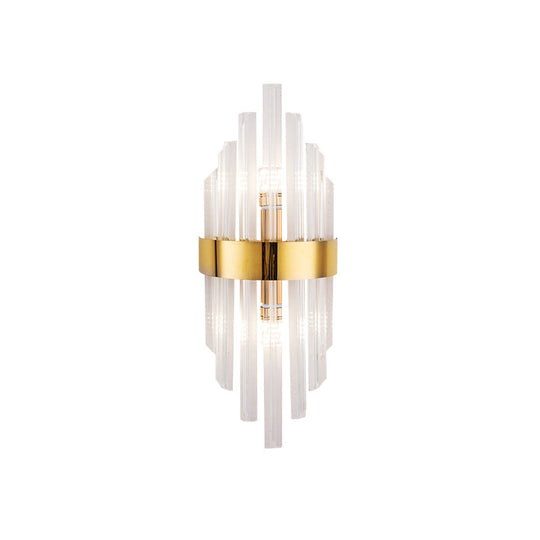 2-Light Living Room Wall Sconce: Simplicity Brass Mount With Crystal Shade