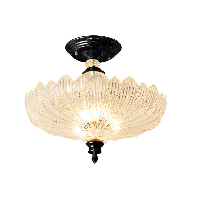 Traditional Crystal Ceiling Light With Scalloped Design And 3 Lights In Black/Gold - Ideal For