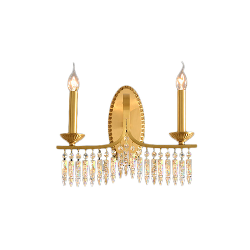 Retro Brass Candle Sconce Light Fixture With Crystal Accents - Wall Mounted Lighting (2 Lights)