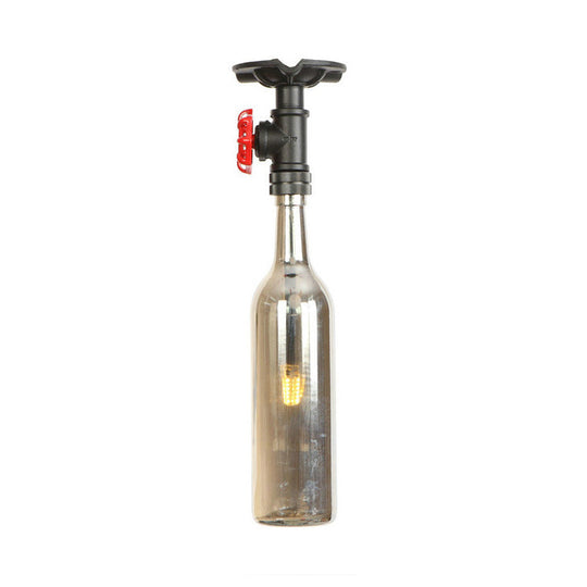 Rustic Single Light Semi Flushmount with Glass Shade - Bottle Design