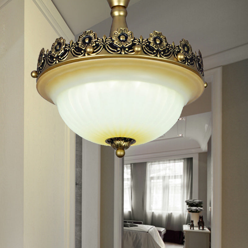 Traditional Bronze Semi Flush Ceiling Light with Frosted Glass Shade - 3 Lights for Corridors