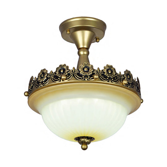 Traditional Bronze Semi Flush Ceiling Light with Frosted Glass Shade - 3 Lights for Corridors