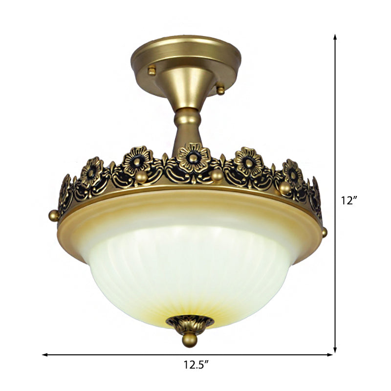 Traditional Bronze Semi Flush Ceiling Light with Frosted Glass Shade - 3 Lights for Corridors