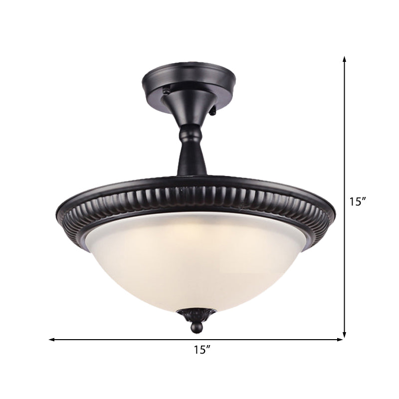 Traditional Frosted Glass LED Black Ceiling Light for Living Room - Bowl Semi Mount Lighting with Warm/White Light