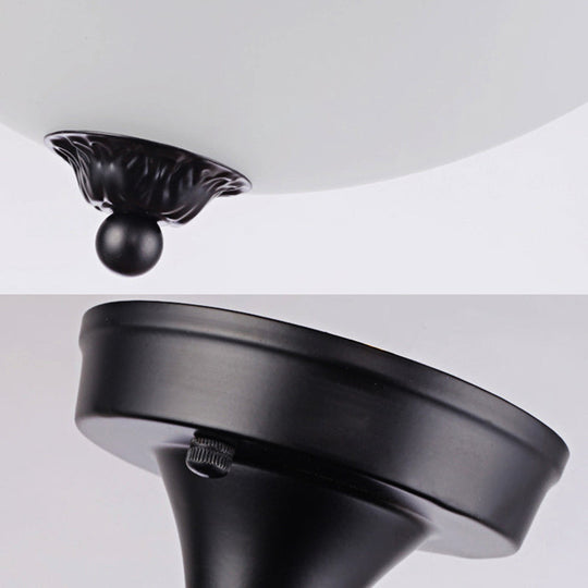 Traditional Frosted Glass LED Black Ceiling Light for Living Room - Bowl Semi Mount Lighting with Warm/White Light