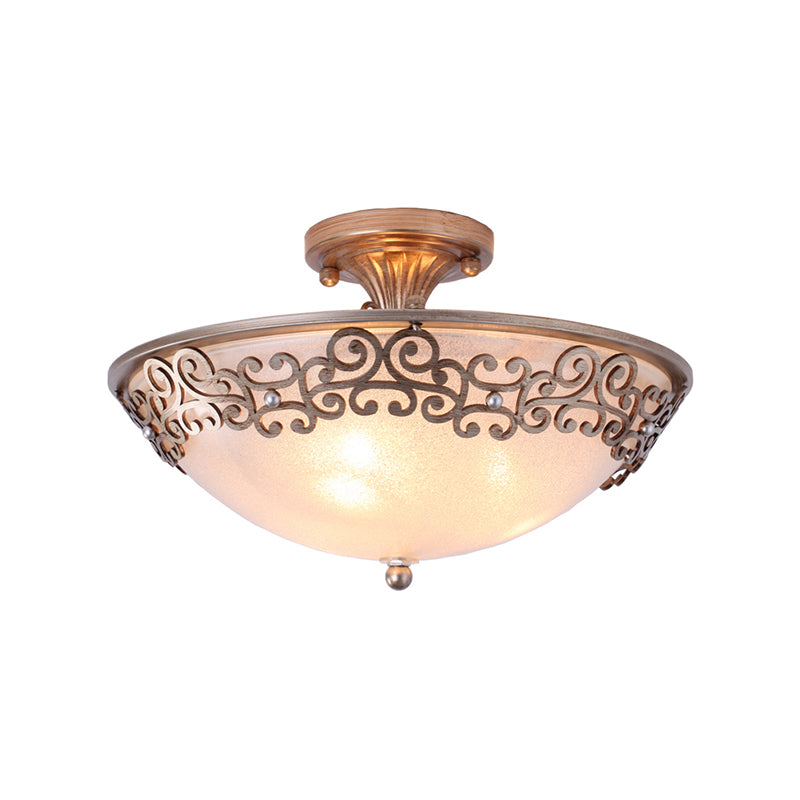 Sleek Black/Brass Bowl Shaped Semi Flush Mount with Classic Frosted Glass | Illuminate Your Bedroom with 3/5 Lights