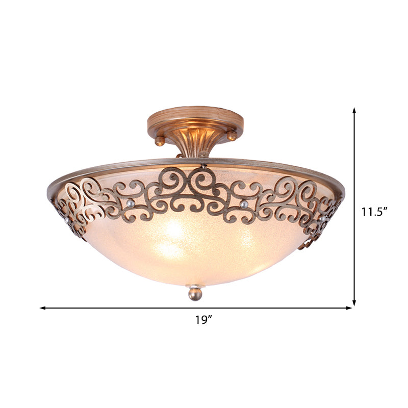 Sleek Black/Brass Bowl Shaped Semi Flush Mount with Classic Frosted Glass | Illuminate Your Bedroom with 3/5 Lights