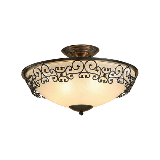 Sleek Black/Brass Bowl Shaped Semi Flush Mount with Classic Frosted Glass | Illuminate Your Bedroom with 3/5 Lights