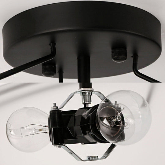 Frosted Glass Semi Flush Ceiling Light Fixture - Traditional 3-Light Bowl Design in Black