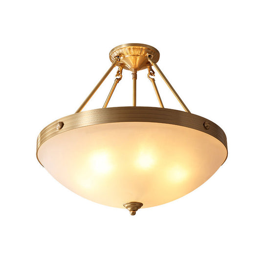 Traditional Frosted Glass Bowl Semi Flush Light - Gold 3 Lights For Dining Room 12/16/19.5 Wide