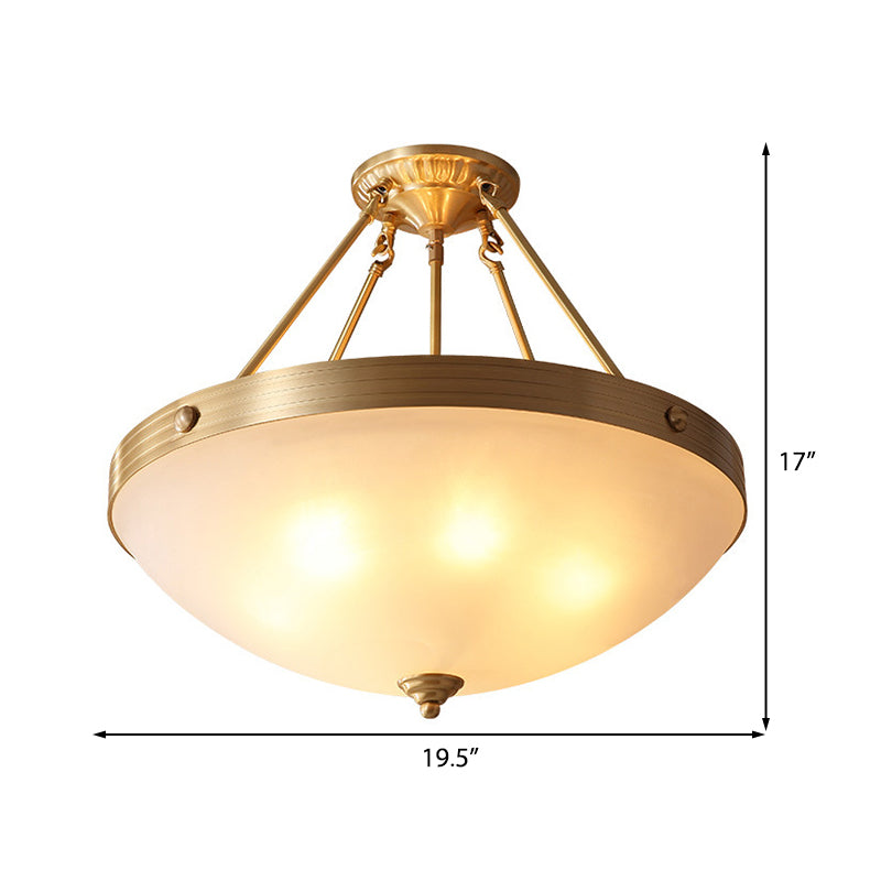 Traditional Frosted Glass Bowl Semi Flush Light - Gold 3 Lights For Dining Room 12/16/19.5 Wide