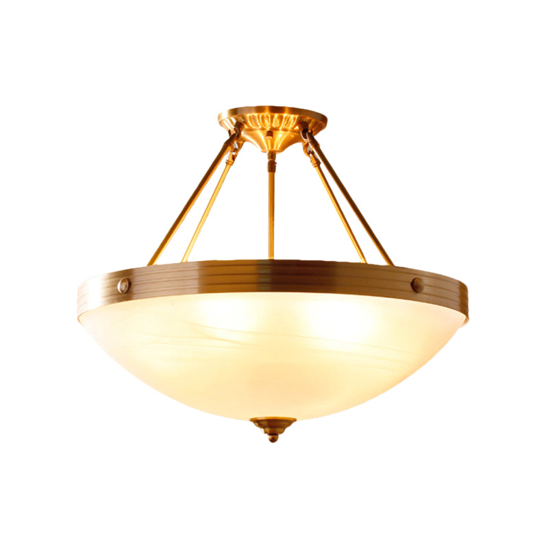 Traditional Frosted Glass Bowl Semi Flush Light - Gold, 3 Lights - For Dining Room - 12"/16"/19.5" Wide