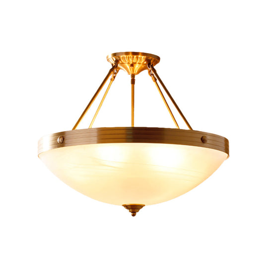 Traditional Frosted Glass Bowl Semi Flush Light - Gold, 3 Lights - For Dining Room - 12"/16"/19.5" Wide