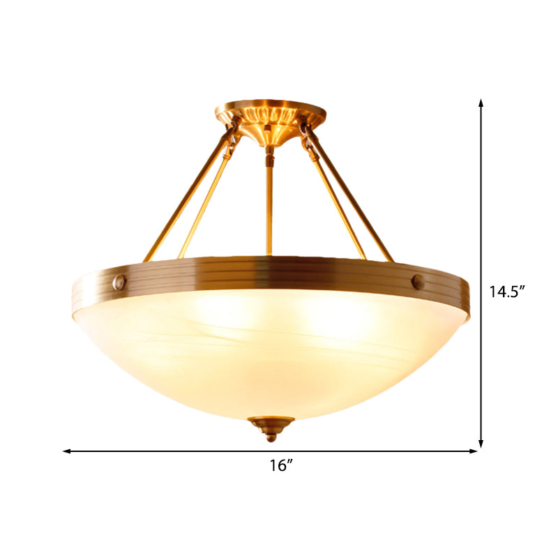 Traditional Frosted Glass Bowl Semi Flush Light - Gold 3 Lights For Dining Room 12/16/19.5 Wide