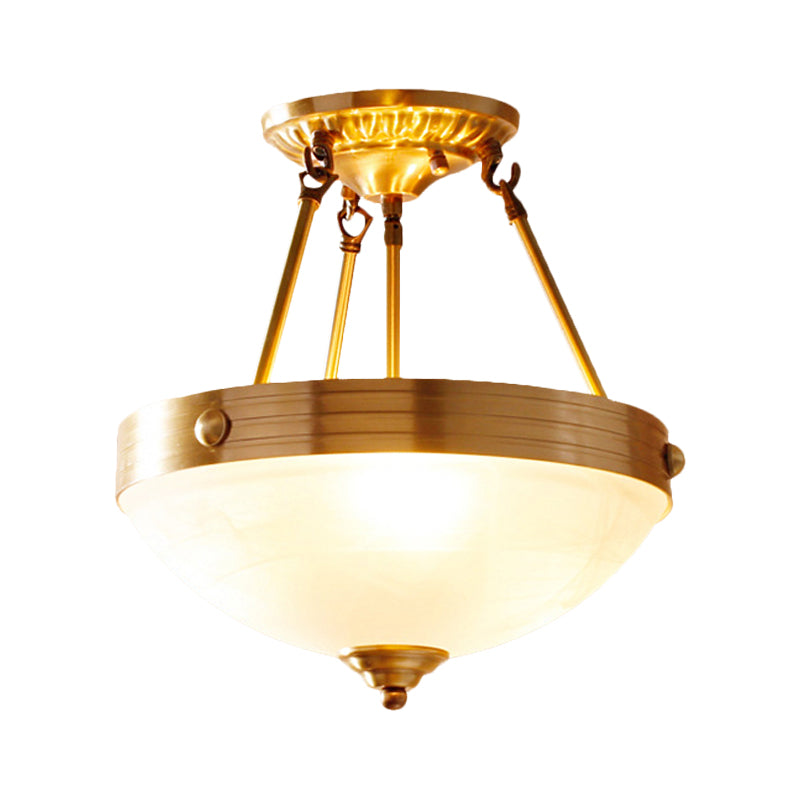 Traditional Frosted Glass Bowl Semi Flush Light - Gold 3 Lights For Dining Room 12/16/19.5 Wide