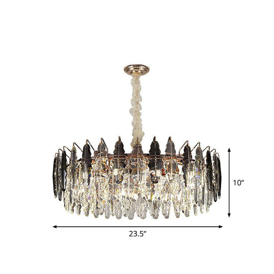 Modern Drum Pendant Light With Clear K9 Crystal - 9 Head Island Lighting For Living Room