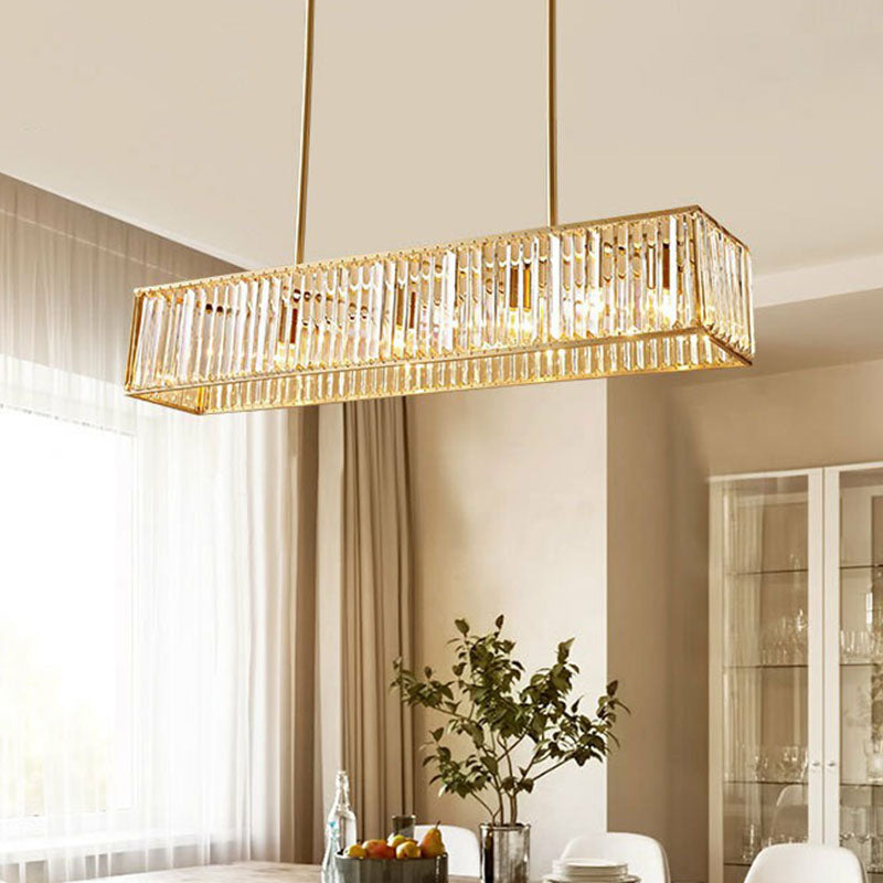 Modern Style Gold Crystal Island Pendant Light Fixture - Tri-Prism Rectangle Ceiling