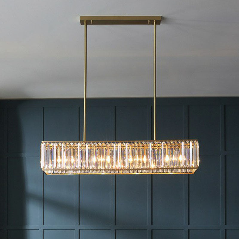 Modern Style Gold Crystal Island Pendant Light Fixture - Tri-Prism Rectangle Ceiling