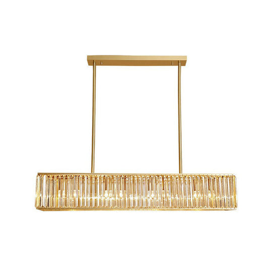 Modern Style Gold Crystal Island Pendant Light Fixture - Tri-Prism Rectangle Ceiling