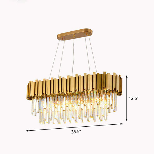 Gold Prismatic Crystal 5-Head Postmodern Oval Hanging Light For Dining Room Island Ceiling