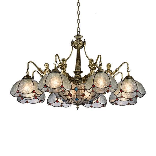 Bronze Flower Chandelier With Scalloped Tiffany Style Ripple Glass Pendant Light 9 /