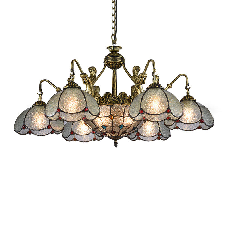 Tiffany Style Scalloped Flower Chandelier Pendant Light in Bronze with Ripple Glass