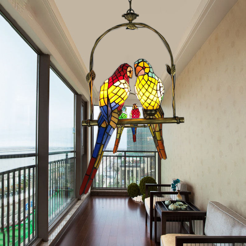 Vintage Parrot Stained Glass Pendant Light - Charming Single Chandelier for Living Room