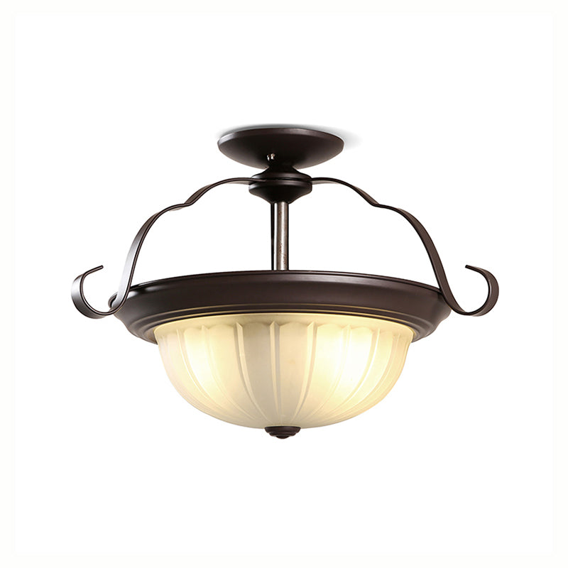 Classic Black 2-Light Corridor Semi Flush Mount with Frosted Glass Shade