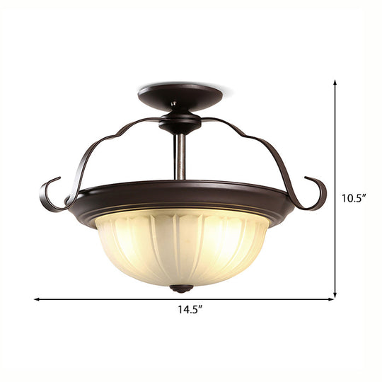 Classic Black 2-Light Corridor Semi Flush Mount with Frosted Glass Shade