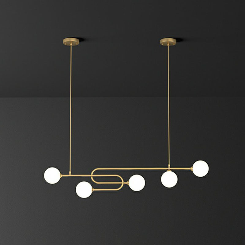 Minimalist U-Shaped Gold Metal Suspension Light With Milky Glass Shade For Dining Room Island 5 /