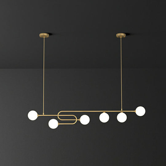 Minimalist U-Shaped Gold Metal Suspension Light With Milky Glass Shade For Dining Room Island