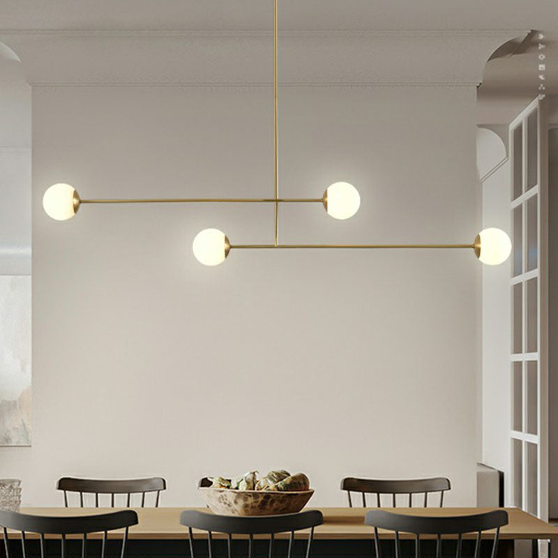 Minimalist Gold Finish Pendant Light With Opal Glass Shade 4-Bulb Metallic Island Lamp / 59