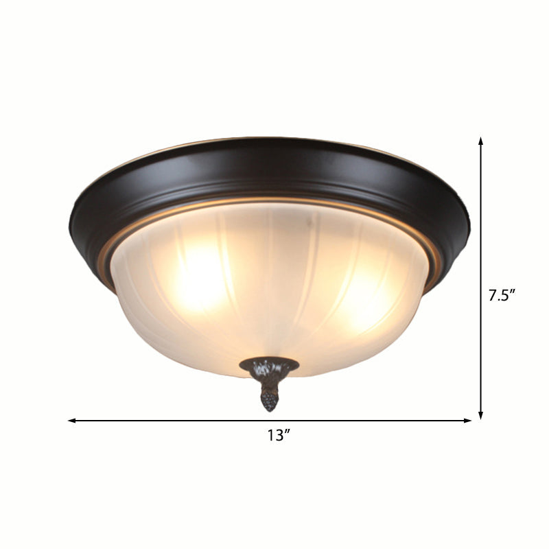 Traditional Frosted Glass Bowl Flushmount Light With 3 Black Ceiling Lighting Options - 13/15/19