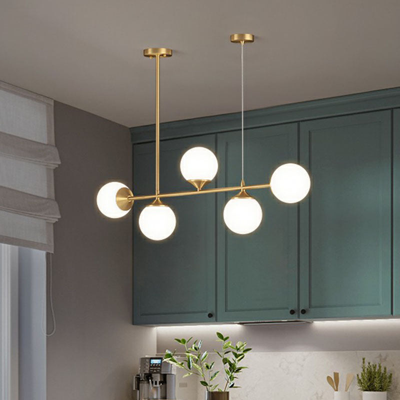 Opaline Glass Ball Pendant Light For Minimalist Dining Room Island