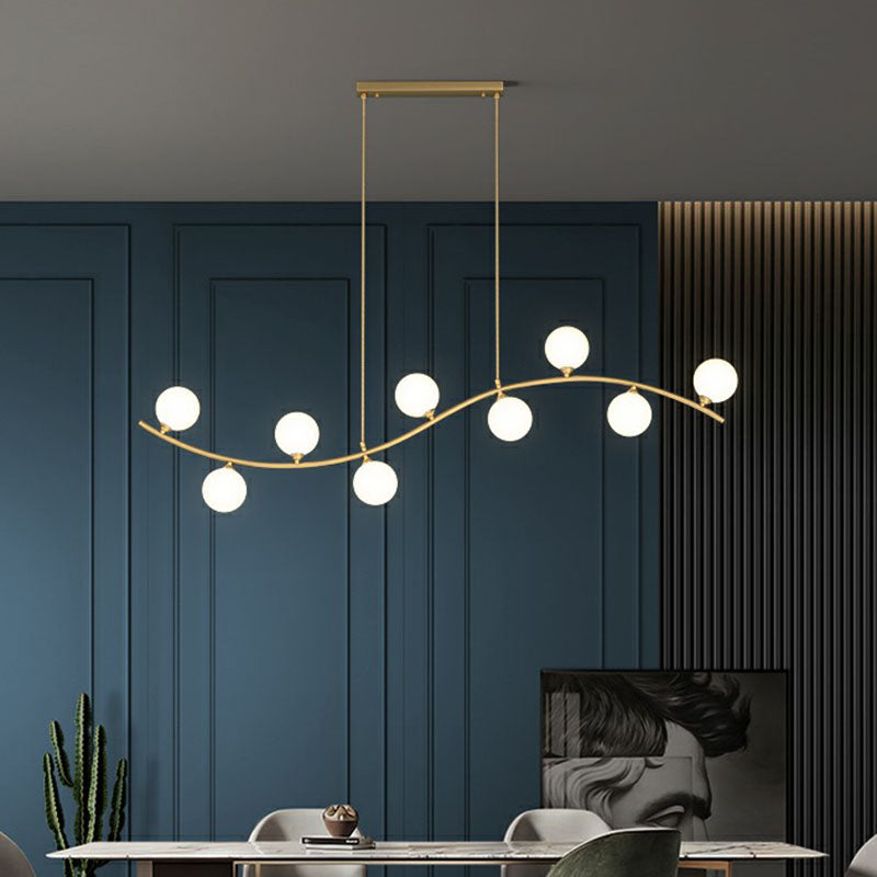 Gold Milk Ball Glass Pendant Lighting For Minimalist Dining Room Island