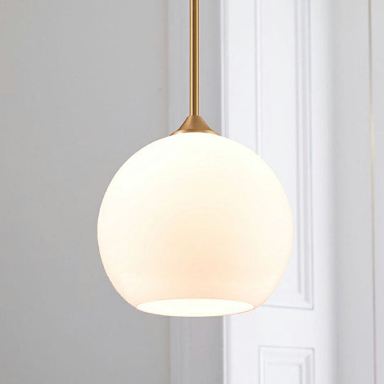 Brass Finish Hanging Pendulum Light With White Glass Dome - Simplicity Design Single-Bulb