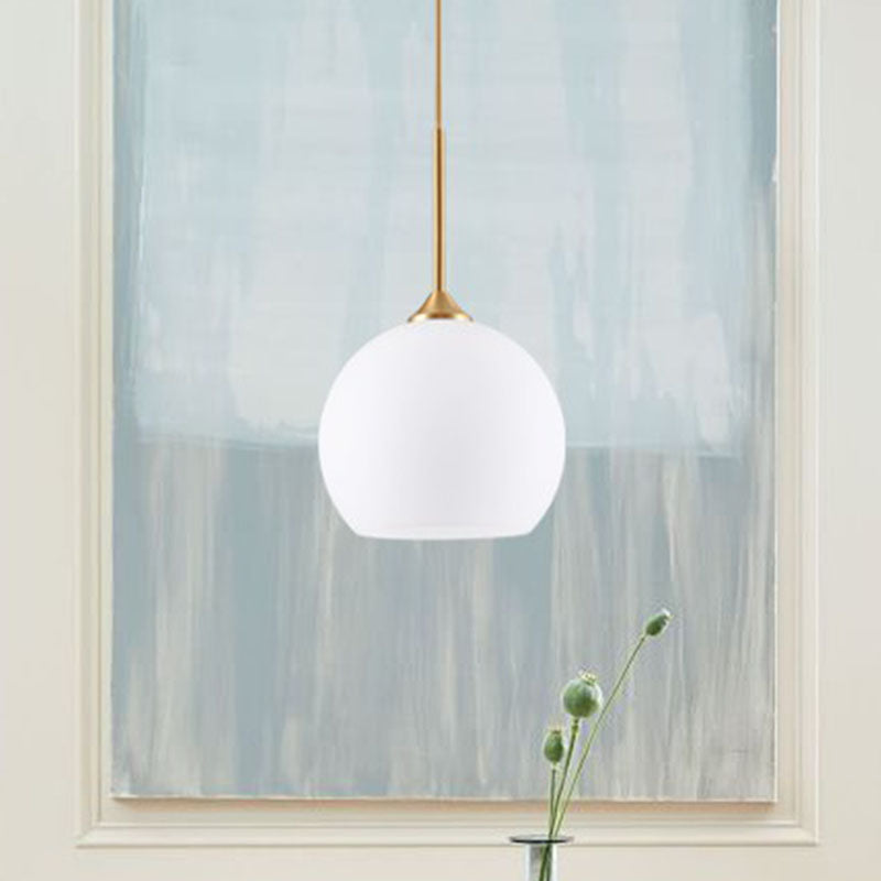 White Simplicity Pendant Light with Glass Dome and Brass Finish