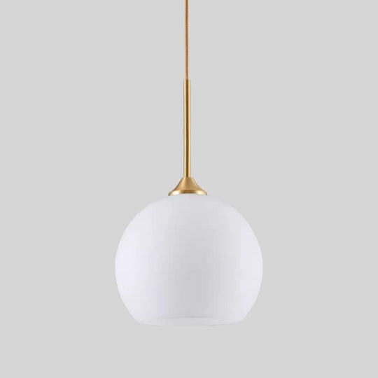 Brass Finish Hanging Pendulum Light With White Glass Dome - Simplicity Design Single-Bulb