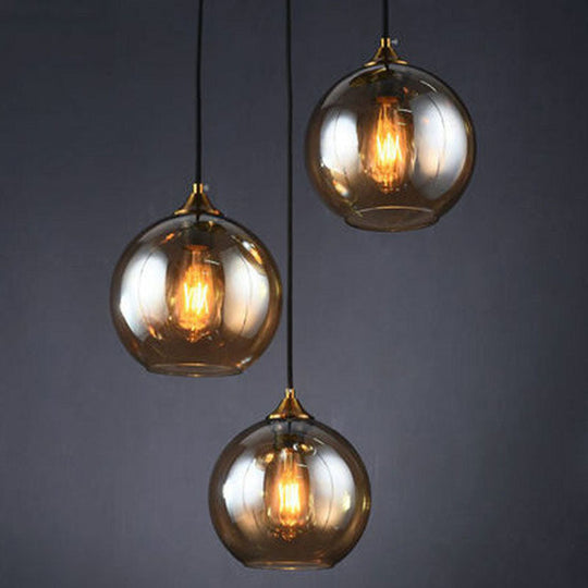 Antiqued Brass Globe Pendant Lamp with 3 Lights and Glass Shade